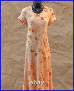 Women's Vintage Tracy M Pure Silk Pink Orange Floral Slip SunDress US Size L