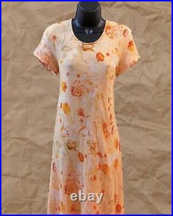 Women's Vintage Tracy M Pure Silk Pink Orange Floral Slip SunDress US Size L