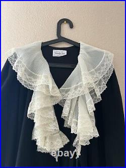 Women's Vintage Vanity Fair Black Ruffle Button Down Dress Nightgown RARE M