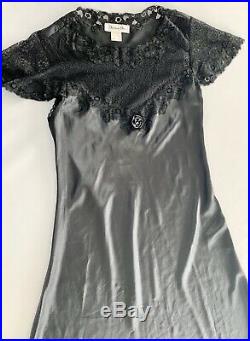 Womens Christian Dior Long Black Nightgown Satin Slip Vintage Sz Small