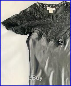 Womens Christian Dior Long Black Nightgown Satin Slip Vintage Sz Small