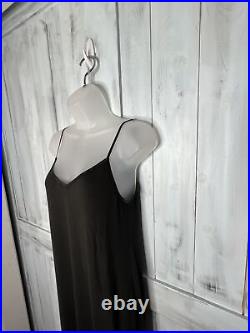 Womens Joah Brown Relaxed Ribbed V-neck Side Slit MIDI Slip Dress Vtg Black S/m
