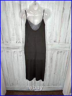 Womens Joah Brown Relaxed Ribbed V-neck Side Slit MIDI Slip Dress Vtg Black S/m