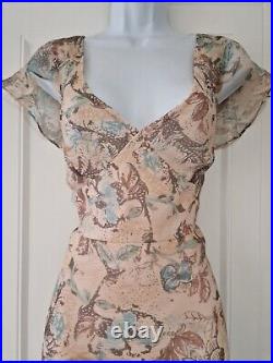 Womens Monsoon Nude Floral Shimmer Vintage Y2k Silk Bias Flippy Slip Dress 14