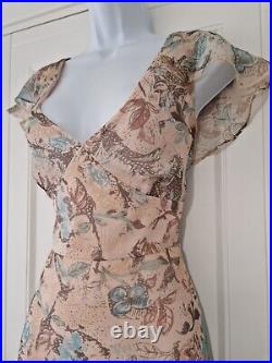 Womens Monsoon Nude Floral Shimmer Vintage Y2k Silk Bias Flippy Slip Dress 14