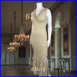 Womens Silk Beaded Sequin Mermaid Wedding Gown Formal Dress Cream 10 VTG READ