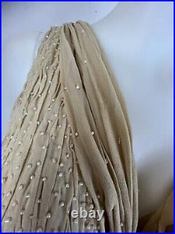 Womens Silk Beaded Sequin Mermaid Wedding Gown Formal Dress Cream 10 VTG READ