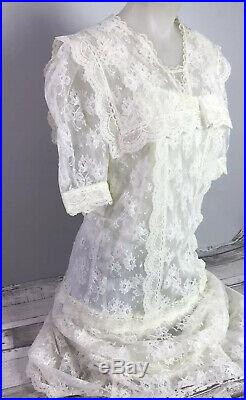 Womens Vintage Gunne Sax Lace & Silk Slip Dress Prairie Dress