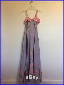 Womens Vintage Retro Dress Purple Plaid Floral Colorful Handmade Slip 40s 50s