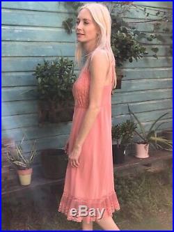 Womens Vintage Size Small Pink Coral Lace Trim Slip Dress