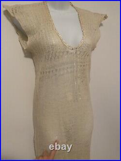 Wool Slip Dress French Haute Couture Vintage Crochet V Neck Cream Maxi