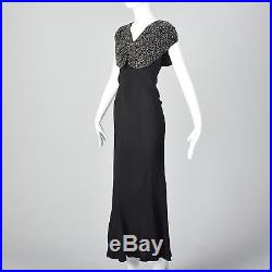 XXS 1930s Black Beaded Dress Long Fitted Clear Beads Vintage Slip On Sleeveless