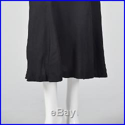 XXS 1930s Black Beaded Dress Long Fitted Clear Beads Vintage Slip On Sleeveless