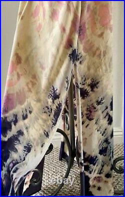 Y2K 90s Vintage Maxi Long Slip Dress a style of Tie dye print Deep slits Boho M