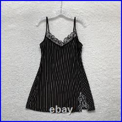 Y2K Vintage Bisou Bisou Slip Dress Chemise Lingerie Large Brown White Pinstripe