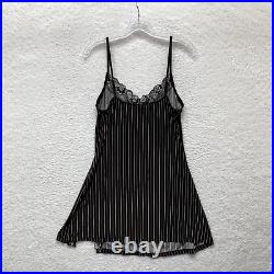 Y2K Vintage Bisou Bisou Slip Dress Chemise Lingerie Large Brown White Pinstripe