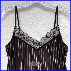 Y2K Vintage Bisou Bisou Slip Dress Chemise Lingerie Large Brown White Pinstripe