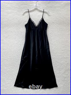 Y2K Vintage Maxi Slip Dress Nightgown Lingerie Medium Black Satin Lace Negligee