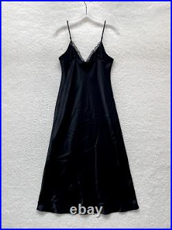 Y2K Vintage Maxi Slip Dress Nightgown Lingerie Medium Black Satin Lace Negligee