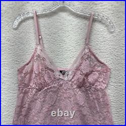 Y2K Vintage Rampage Slip Dress 1X Plus Size Pink Lace Babydoll Coquette Fairy