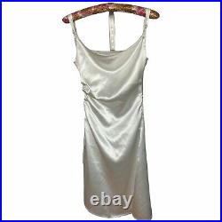 Y2k Slip Dress Size Small White Side Gathered Adjustable Satin Vintage 90s 2000