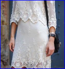 ZARA Vintage Ivory Cream Lace Embroidered Dress Large L New with Tags With Slip