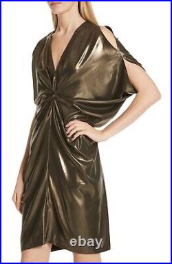 ZERO + MARIA CORNEJO Vintage Gold Metallic Pleated Drape Cold Shoulder Dress 6