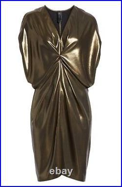 ZERO + MARIA CORNEJO Vintage Gold Metallic Pleated Drape Cold Shoulder Dress 6