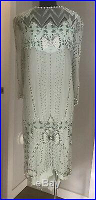 Zandra Rhodes Unworn Vintage Hand Painted Beaded Silk Dress with Slip UK12 US10