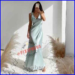 Zara New $199 Mulberry Silk Embroidered Slip Dress Turquoise Blue S, M, L 1067/445