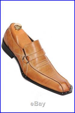 Zota Mens Tan Brown Vintage Leather Slip On Dress Trendy Party Medium New Shoe