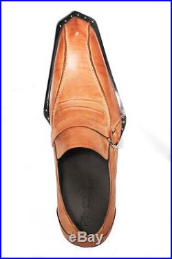 Zota Mens Tan Brown Vintage Leather Slip On Dress Trendy Party Medium New Shoe